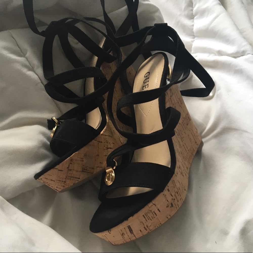 Guess wedge heels with wrap around ankle ties